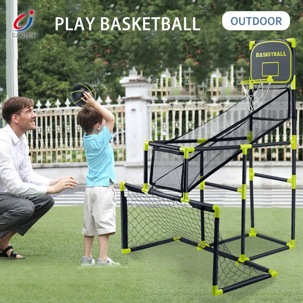 Chengji basketball hoop soccer goal kids 2 in 1 sports set toys boy moveable outdoor basketball hoop stands with backboard