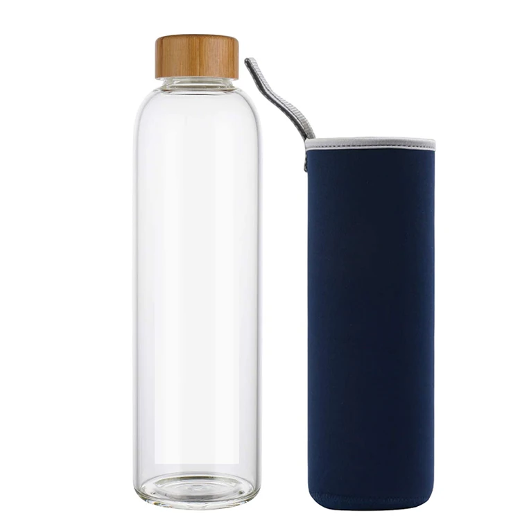 Blue sleeve gym restaurant 18 oz 32 oz borosilicate glass water bottles sports for print