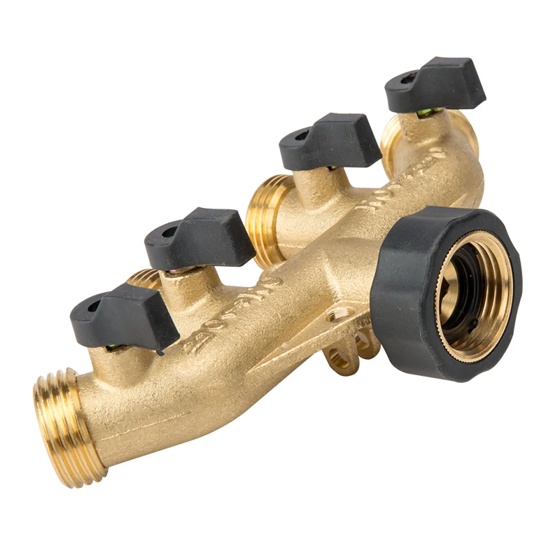Brass garden hose connector 4 way splitter