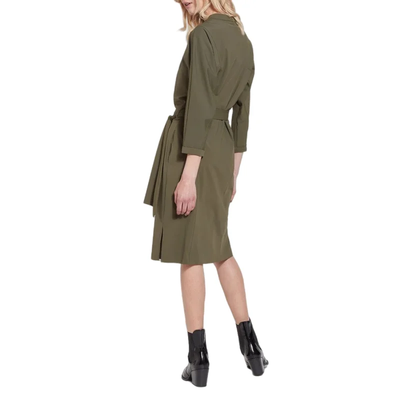 High Quality Fabric Woven Button Up Green Womens Shirt Dress With A Belt Wholesale