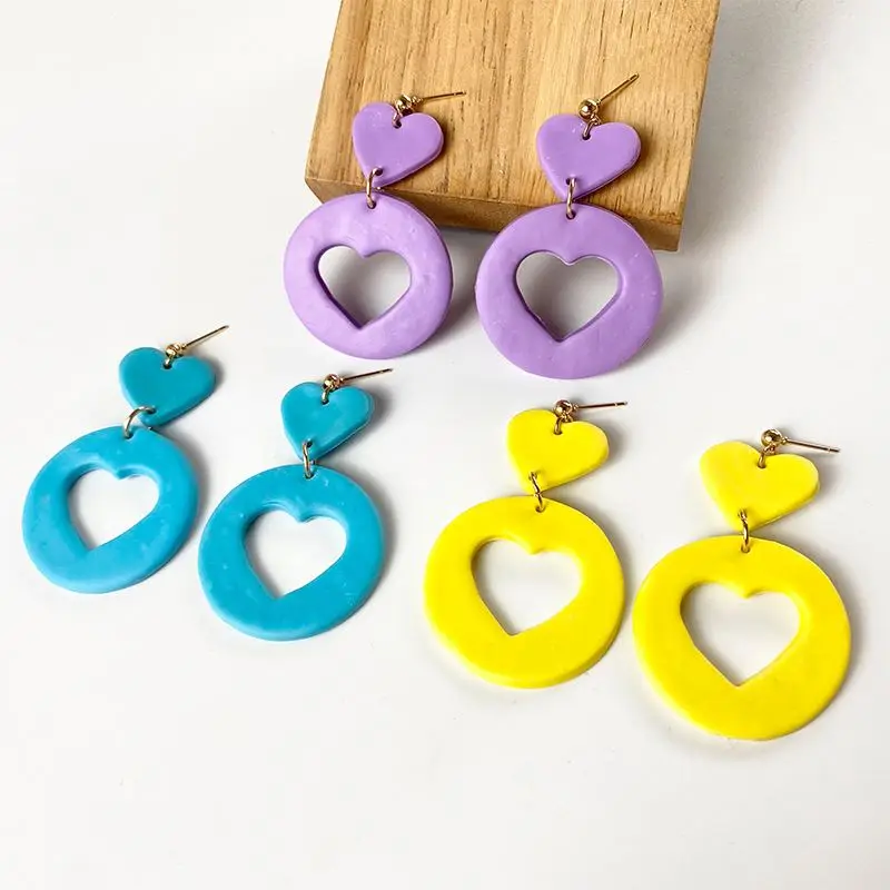  Wholesale Earrings Drop Spring And Summer Cool Ins Web Celebrity Love Heart-Shaped Soft Pottery