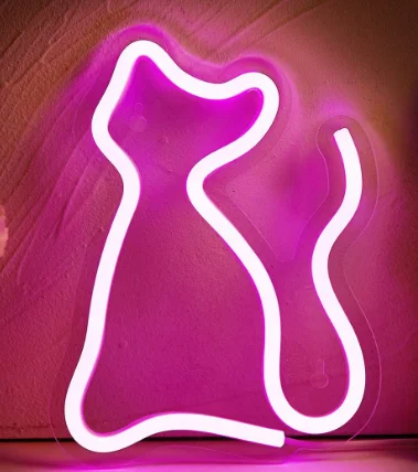 USB-Powered Pink Cat Neon Light Sign Acrylic Metal Finish Single-Color LED Wall Hanging Lamp Switch Control Multipurpose Room