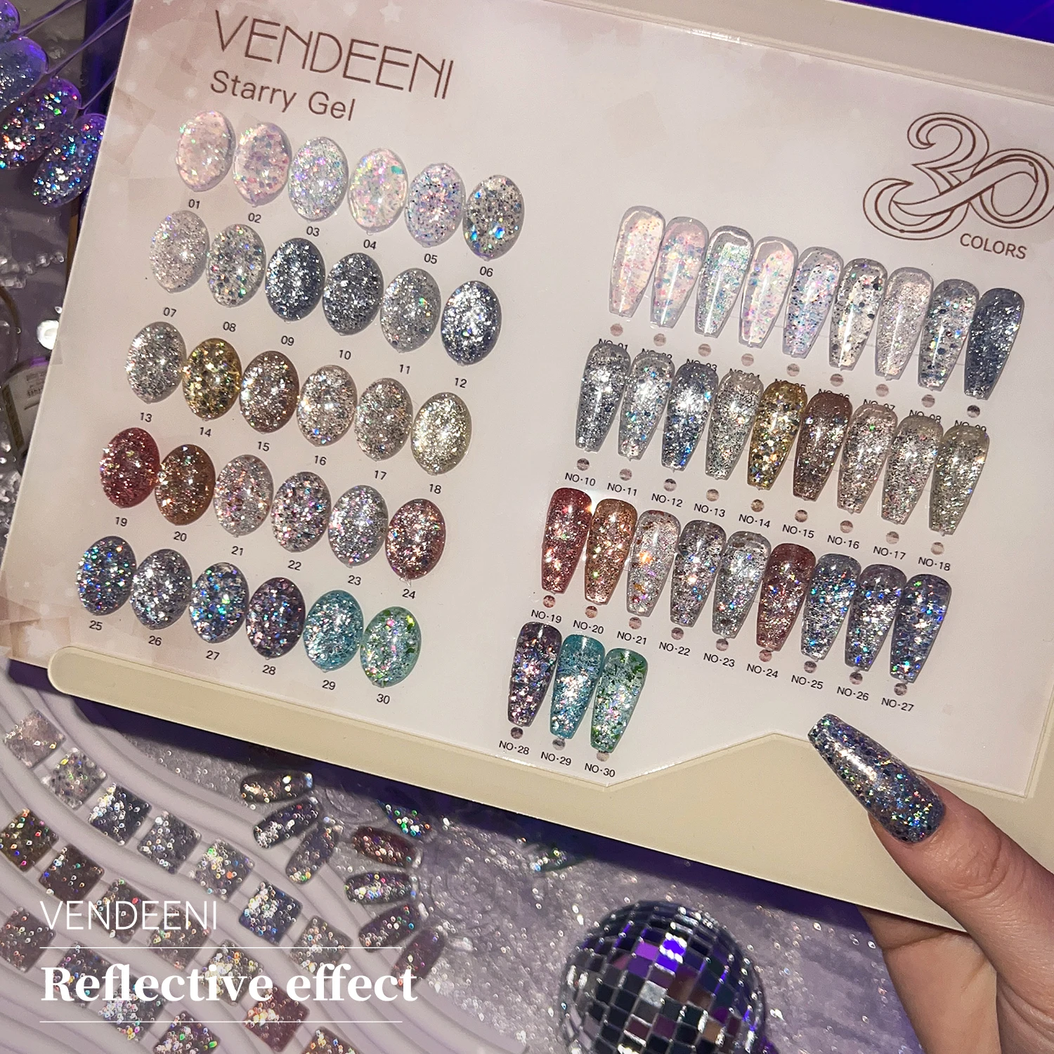 Vendeeni reflective glitter 15 ml uv nail polish 30 colors nail polish set hema free professional uv gel polish nails supplies