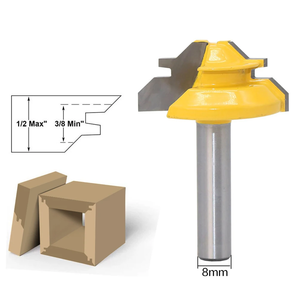45Degree 1/2in Stock Router Bit Lock Miter Woodwork Cutter Tool 8mm Shank