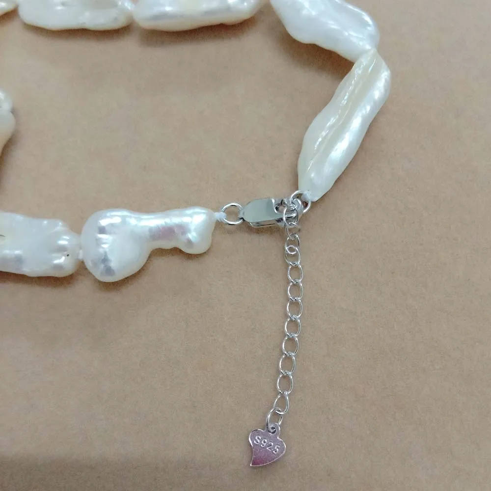 16-22 inch big biwa baroque  freshwater pearl necklace with 925 silver CLASP for women, knotted beads