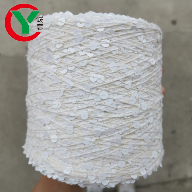 Low MOQ in Stock Multi-color Sequin Fancy Hand Knitting Yarn Cotton with Sequins 3MM+6MM