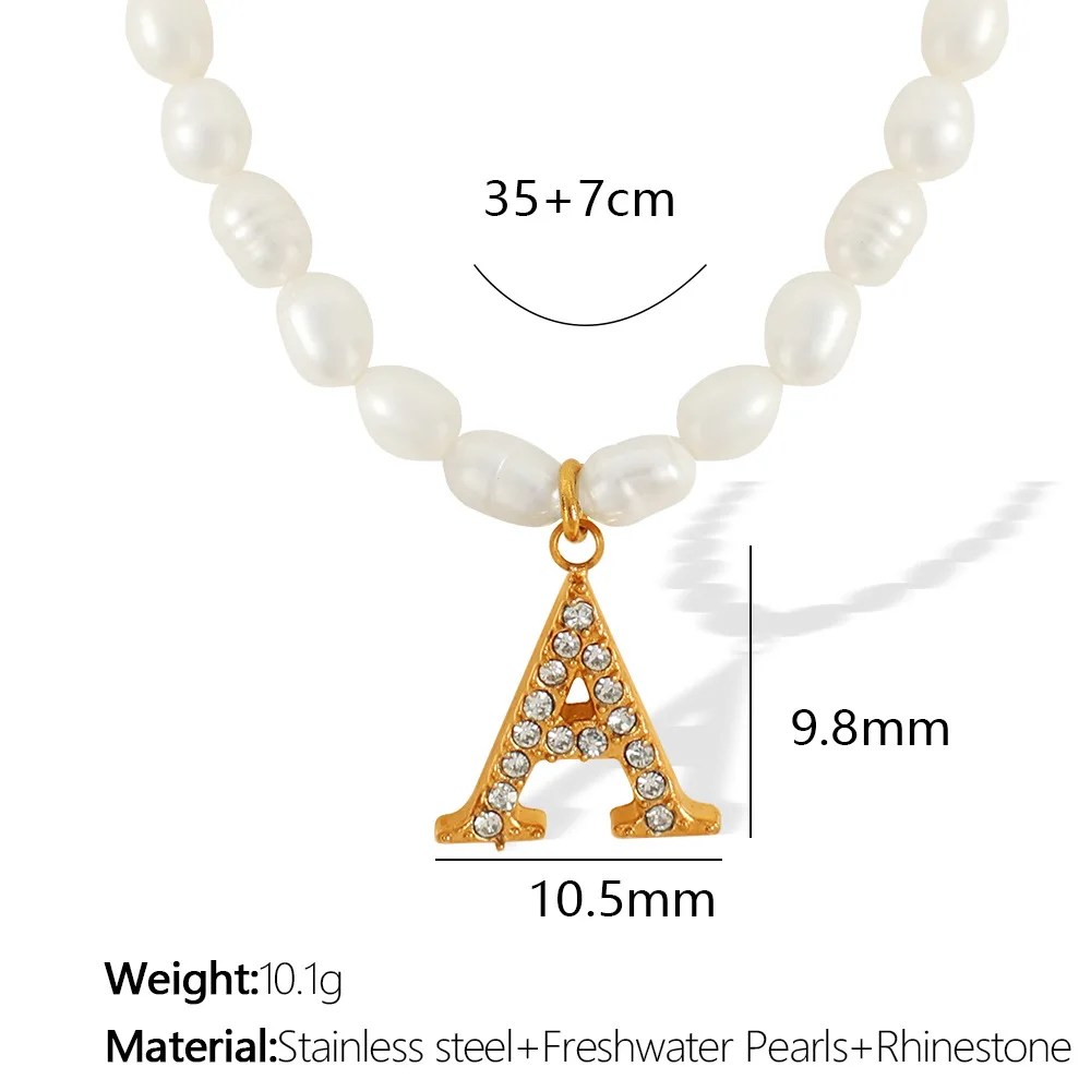 Freshwater Pearl Letter Pendant Necklace New Stainless Steel 18k Beaded Zircon Necklace Waterproof Fashion Necklace