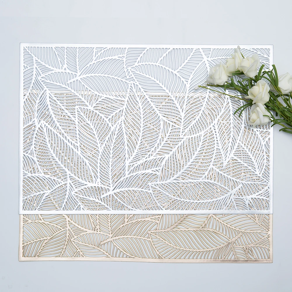 Оптовая продажа, роскошный золотистый коврик для стола с отверстиями под заказ, моющиеся коврики из ПВХ