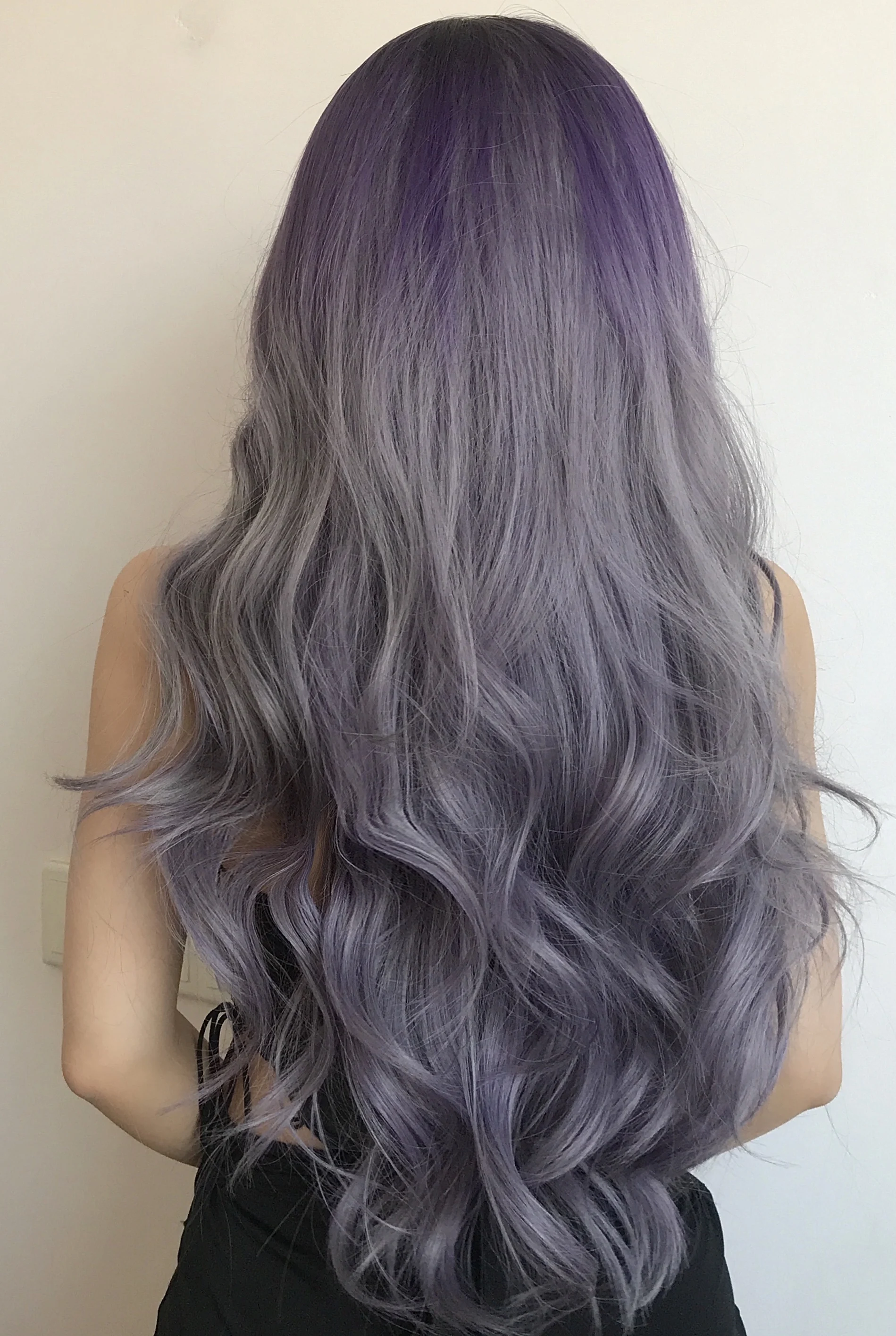 BVR Gray and Purple Ombre Color Long Curly Hair Wig Body Wave Japanese Fibre Synethetic Hair Wig