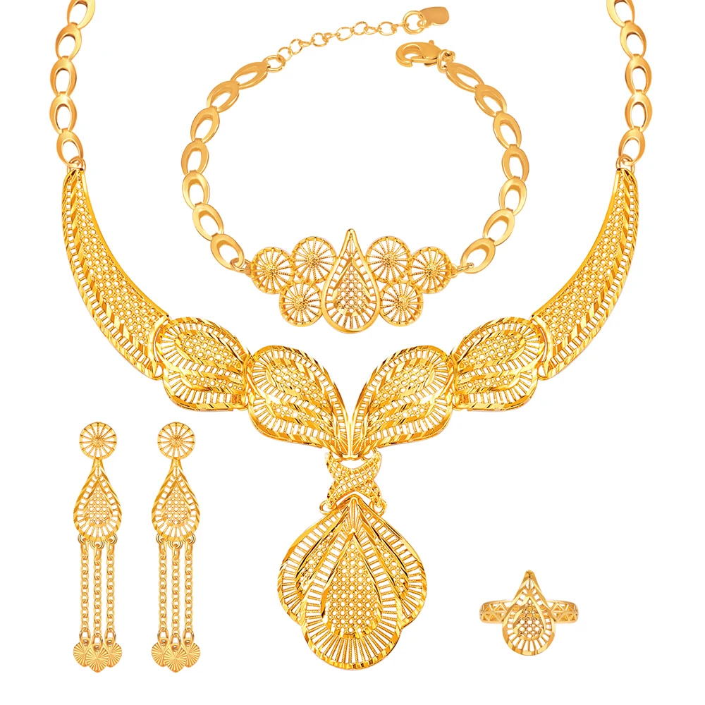 2022 luxury dubai bride wedding party champagne gold plated jewelry set
