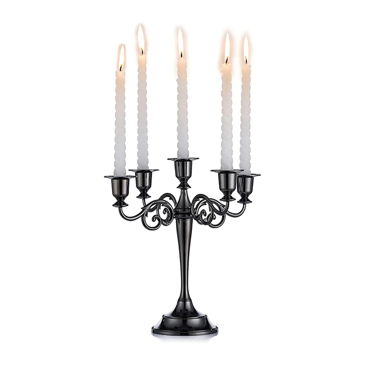 Silver Gold  Black Table Decorations 5 Arms Stands Metal Candle Holders Candelabra Centerpieces  For Wedding