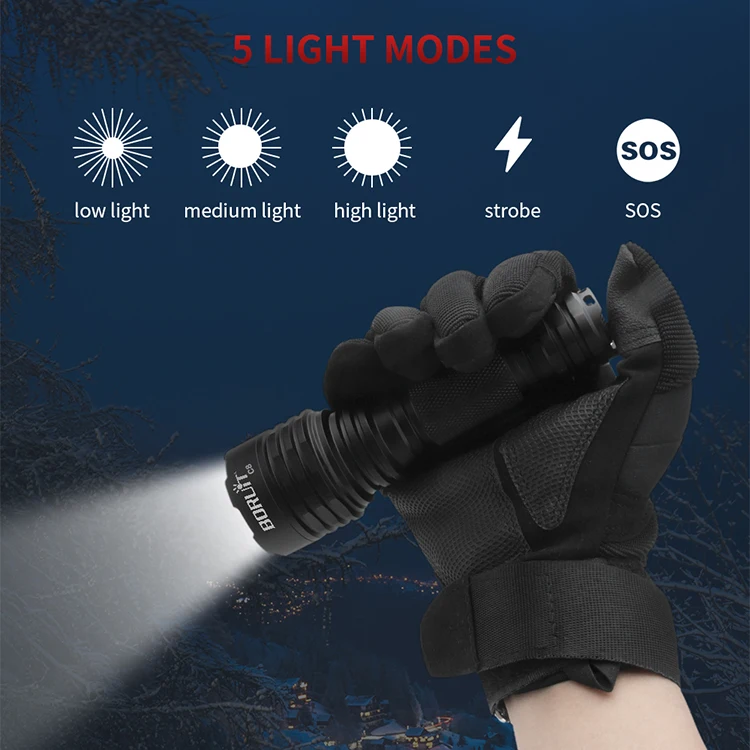 BORUiT 1000M long range White laser Waterproof Anti-drop professional LED flashlight is suitable for camping, emergency