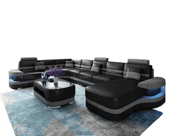 Luxury Modern Design Living Room Furniture Sets Stainless Steel Italian Leather U shaped Sofa 7 seater Set