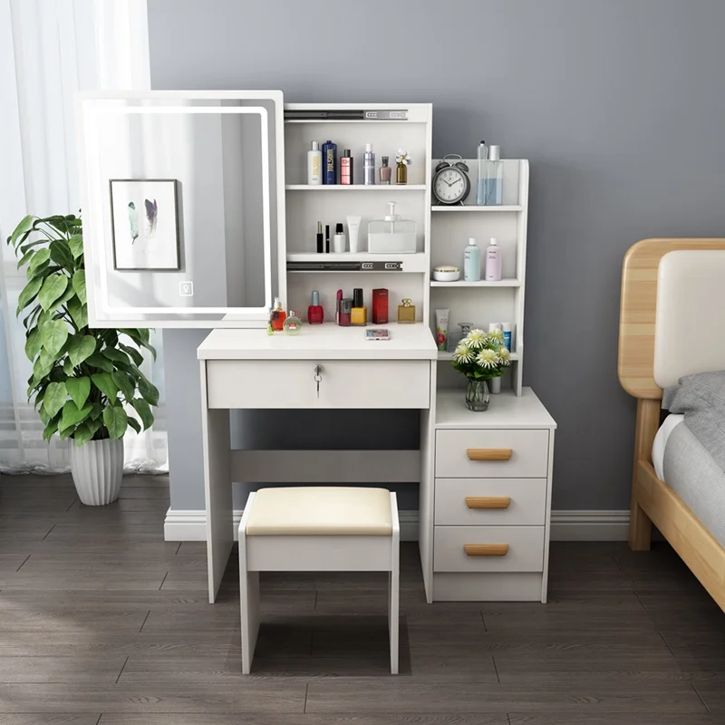 Cheap bedroom makeup mirror modern 4 drawer makeup table with LED light dressing table vanity desk with mirror