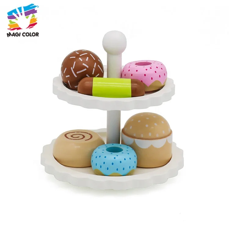 Ready To Ship simulation wooden kids toy cake with stand W10B250B