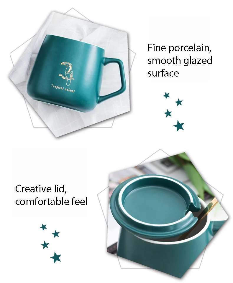 
Hot selling Nordic ins business gift large capacity coffee cup office home water cup porcelain coffee ceramic mug with lid spoon 