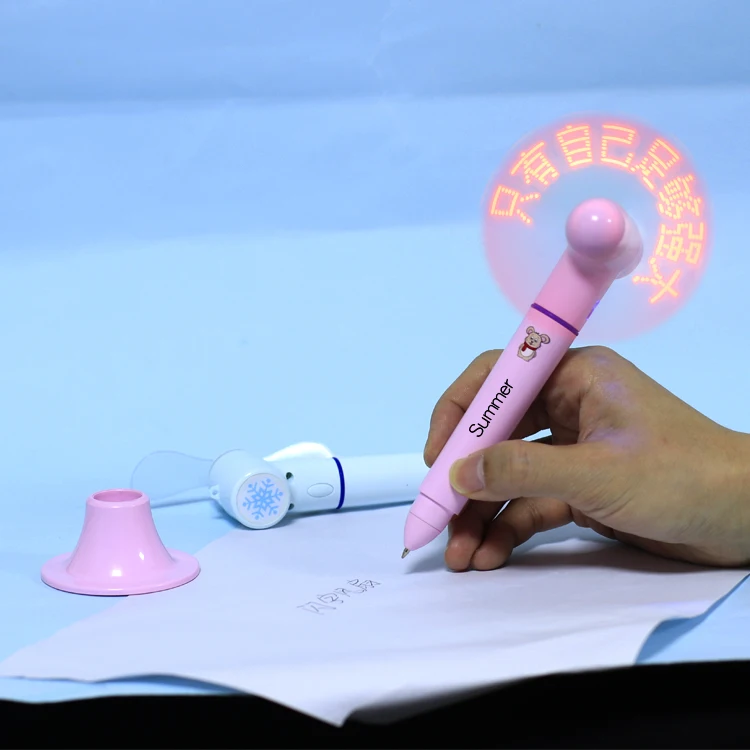 Fan Pen 2 in 1 Portable Mini Handheld Fan with Ballpoint Pen Black Ink USB Rechargeable Customized Message Fan Pen with Base