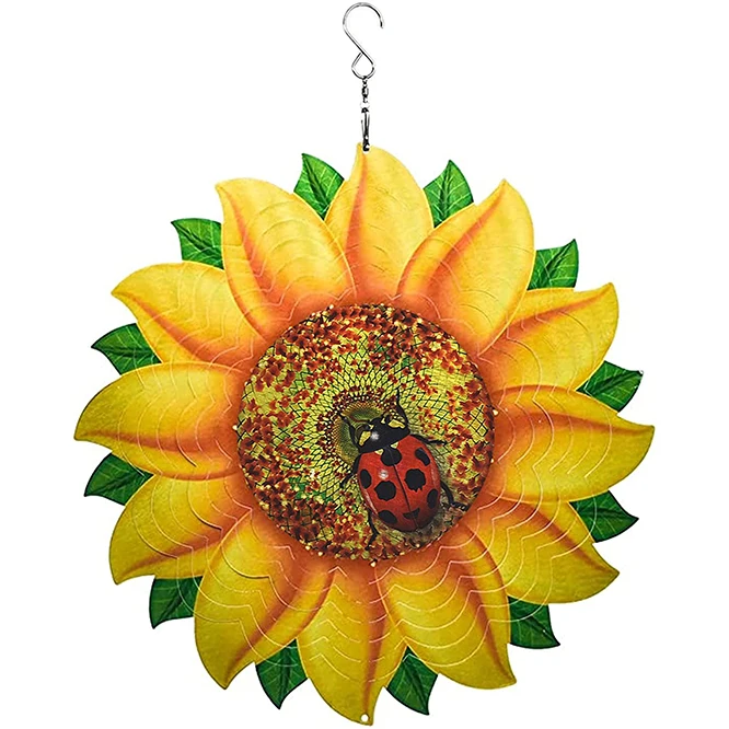 Sunflower Kinetic Garden 3D Decorative Mental Wind Spinner 3D Stainless Steel Yard Art Garden Decor Metal Wind Chimes Spinner