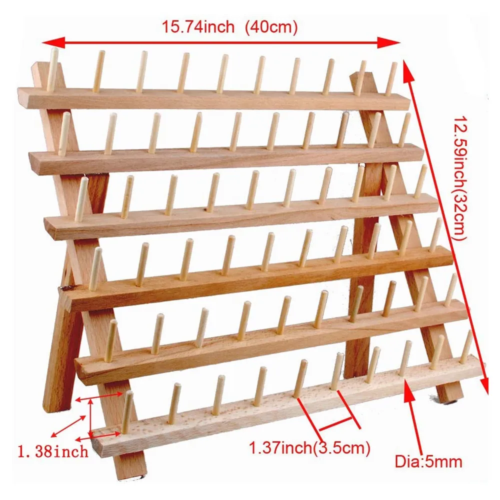 Hi Home Wooden Thread Holder Sewing and Embroidery Thread Rack and Organizer Thread Rack for Sewing with Hanging Hooks