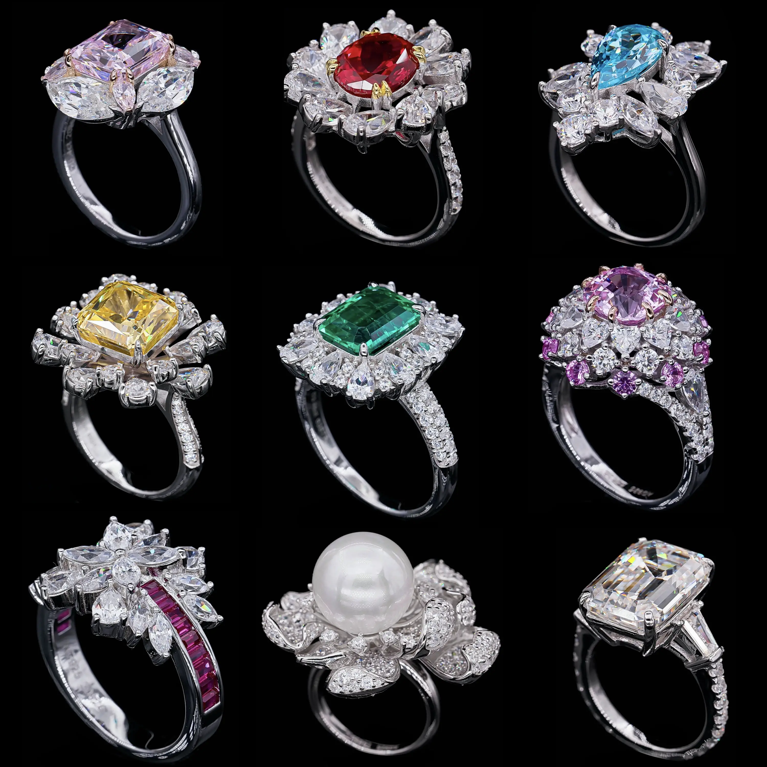 Rochime high end good quality luxury ring 925 sterling silver  gold plated wedding engagement gemstone jewelry