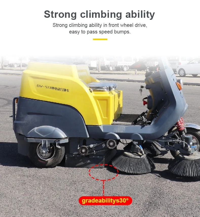 BY-S13 pure electric three brushes 1.3 cleaning witdth wet road sweeper