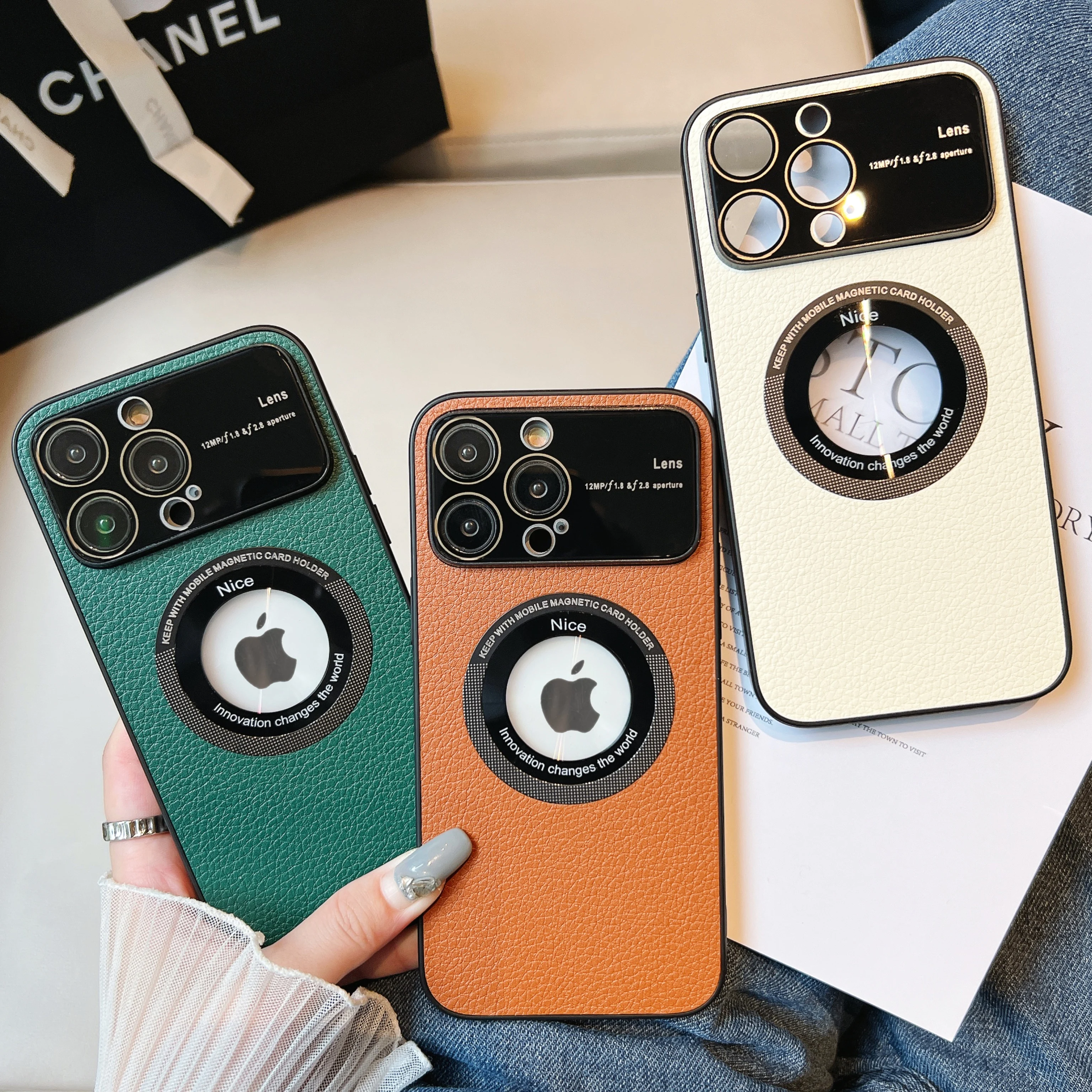 OEM Luxury Litchi patterned Magnetic Case with Camera Protector for iPhone 12 13 14 Pro Max Wireless Charger Phone Case