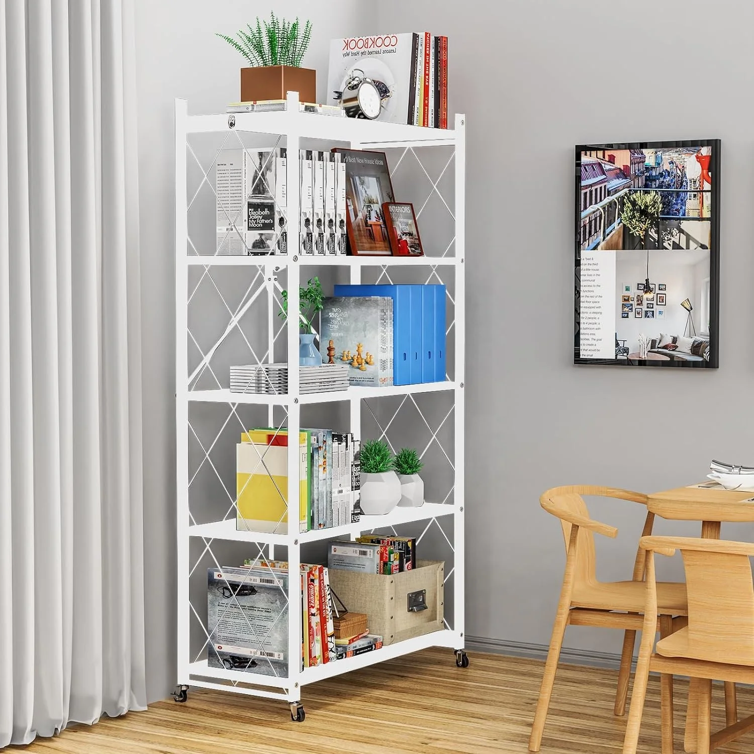 Multi-Layer Folding Display Shelf Foldable Shelf 3 Tier Bathroom Kitchen Rack Storage Display Shelf Microwave Trolley