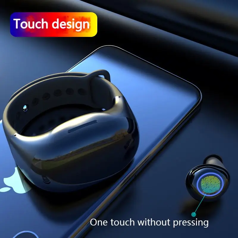 
2020 Hm50 Tws 5.0 Earbuds Mini In-Ear Waterproof Sport Headphone Wireless Blue Tooth Earphone Wiht Wrist Shape Charging Box 