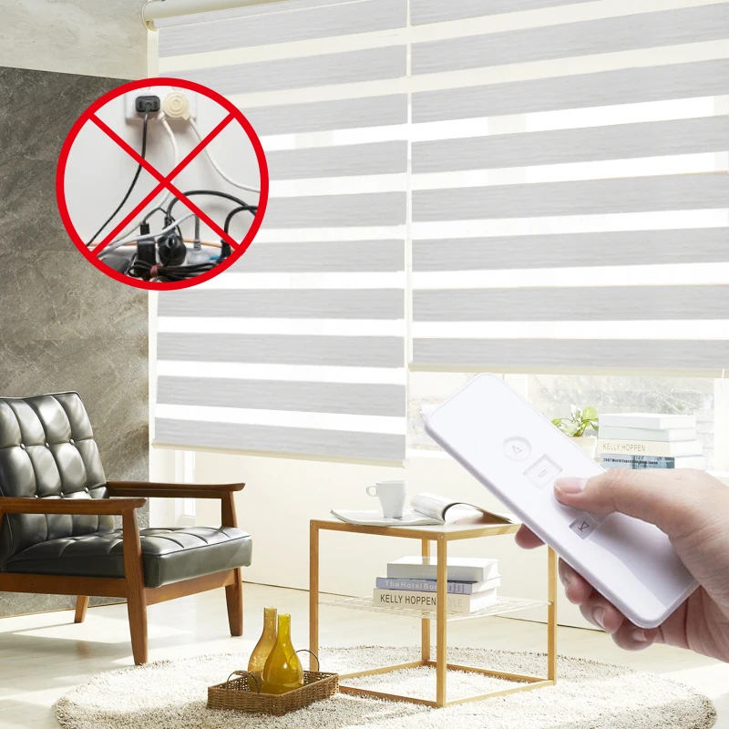 High quality zebra fabric motorized electric solar panel battery AOK motor operate zebra blinds roller shades for windows