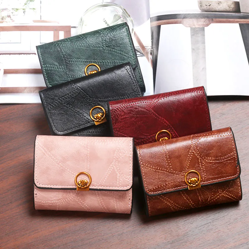 
China fancy small size short plain artificial leather card holder classic outing hand bag money wallet purse for ladies 