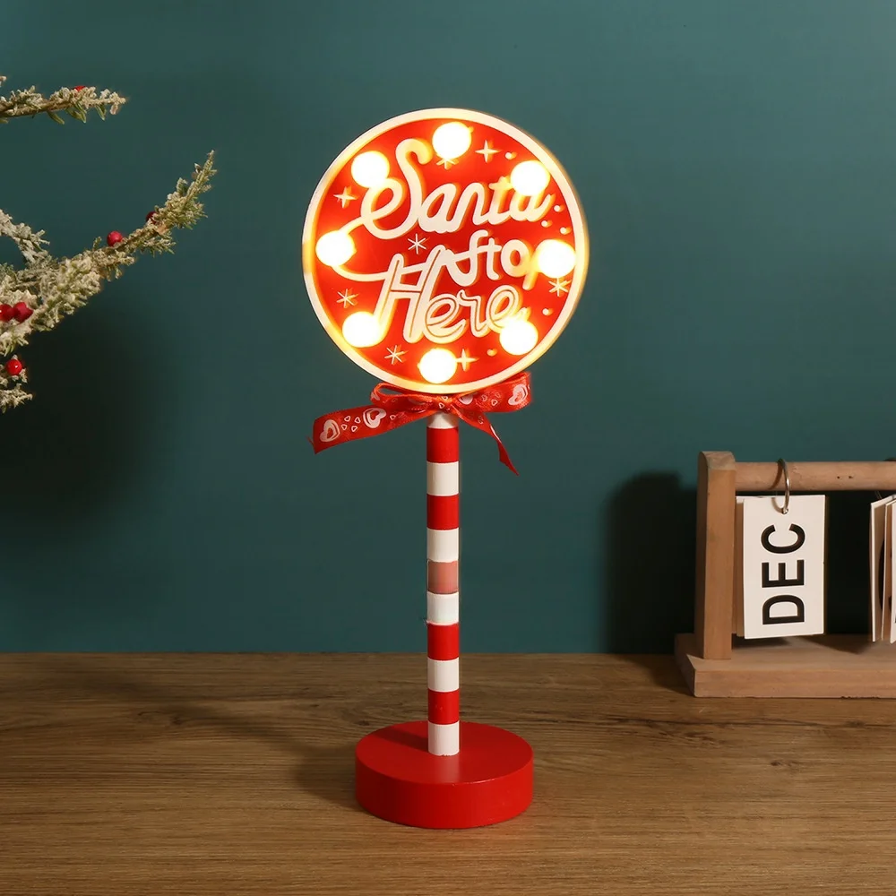 Santa Stop Here Sign Battery Operated Desktop Led Christmas Decorative Light for Xmas Ornaments