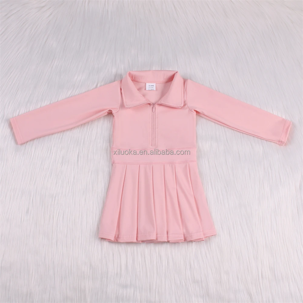 Solid Color Baby Yoga Dress With Shorts Quick Dry Long Sleeve Teen Girls Knee-length Dresses Breathable Kids Running Activewear