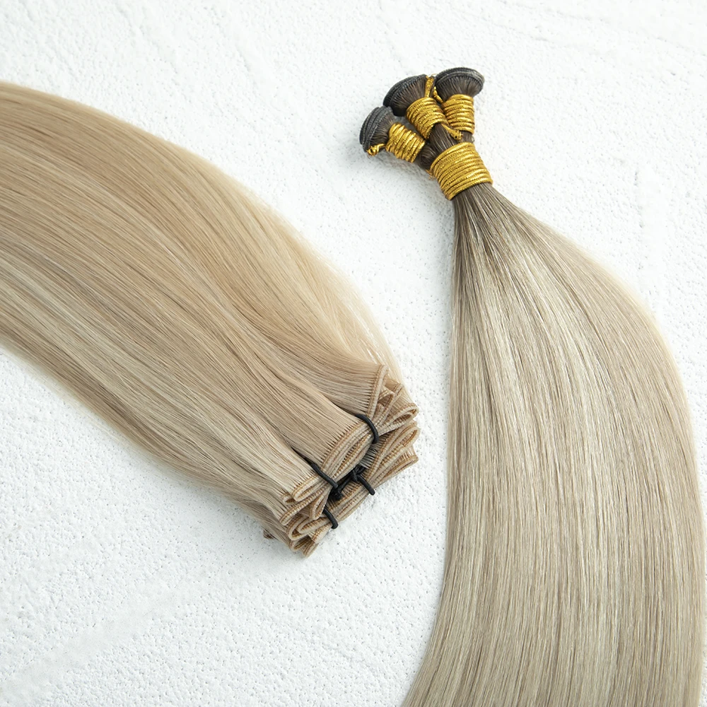 New Hand-Tied Human Russian Remy Hair Flat Invisible Weft Genius Weft Hair Extensions For Salon