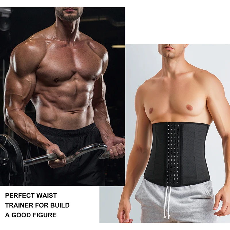 Fat burning back support corset cinturilla mens girdle compression latex waist trainer waist trimmer for men