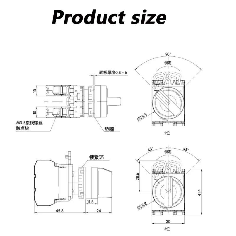 22MM Latching Momentary 2 3 Position 10A LAY6 Selector Knob Rotary Switch LED Power on Off Switch for Control Cabinet