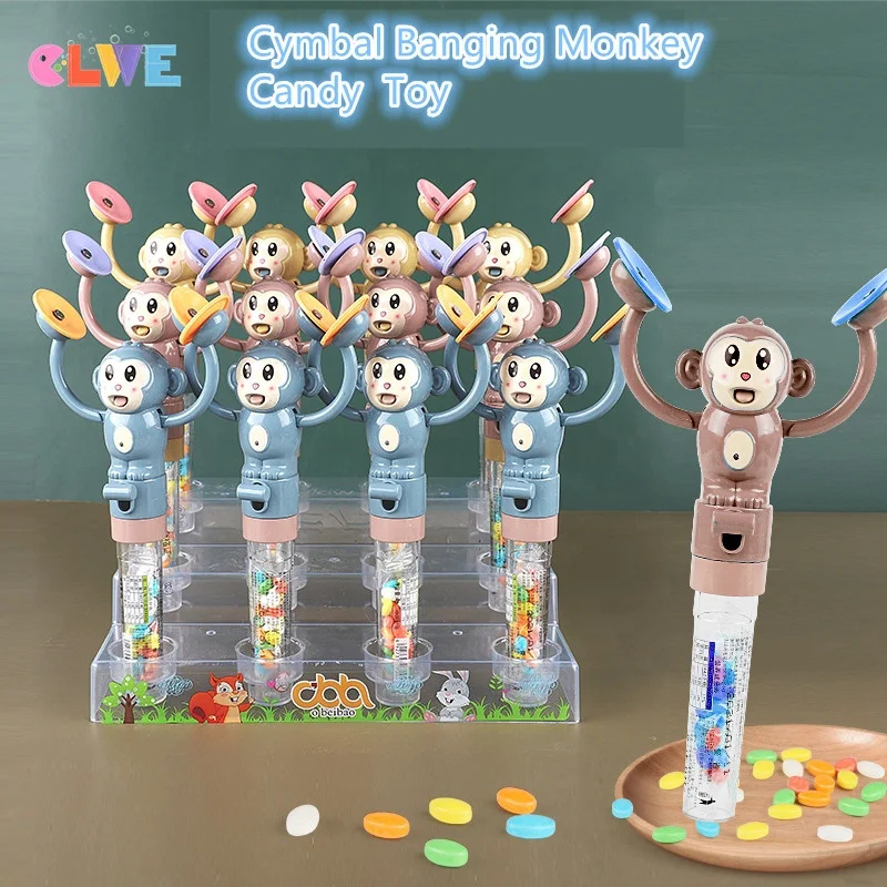Good quality ABS sweet press candy Cymbal banging monkey candy toys Hot sale cute monkey banging cymbals toys candy for kids