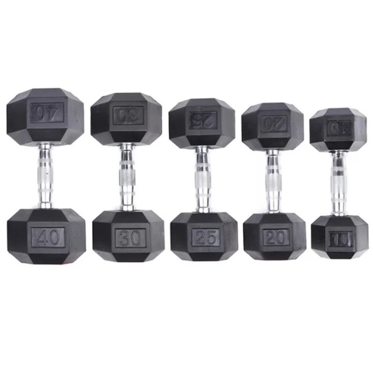 Factory Direct Selling Cast Rubber Sleeve Hexagonal Dumbbell Fixed Coating Low Price Dumbbell Set Gym Equipment Online Buy