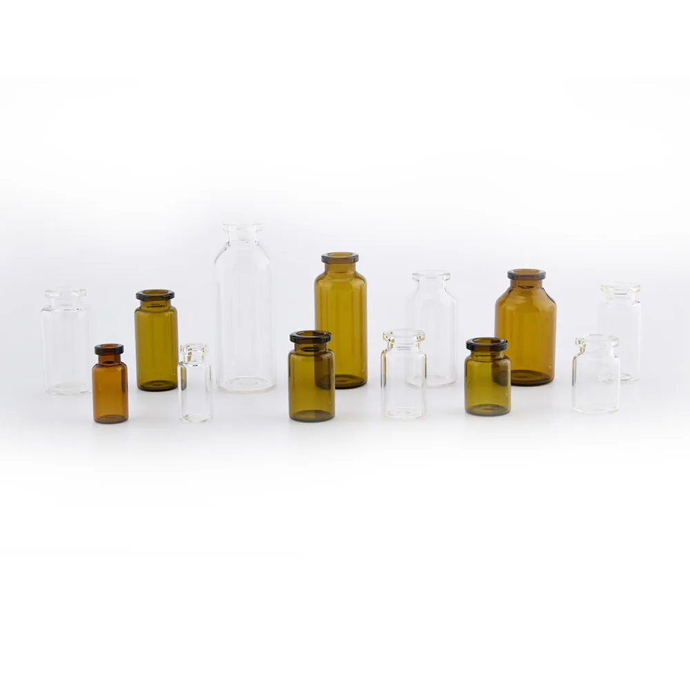 1-100ml transparent amber round bottom clamp mouth glass jar with aluminium cap rubber stopper