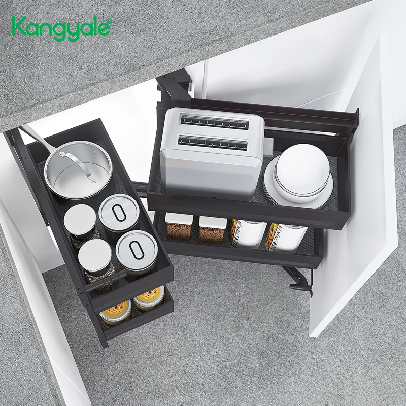 KYL MLK0205L PAXS Series Magic Corner Swiveling Shelf Kitchen Cabinet Pull Out Basket Revolve Basket