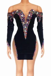 INNOIN New Women Nightclub Party Stage Wear Bling Costumes Sexy Cape Full Of Gold Sparkling Crystals Clothing