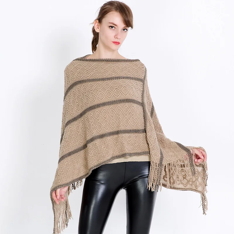 
newest warm modern pepite knit sweaters women acrylic fashion Double color european winter poncho cape coats 