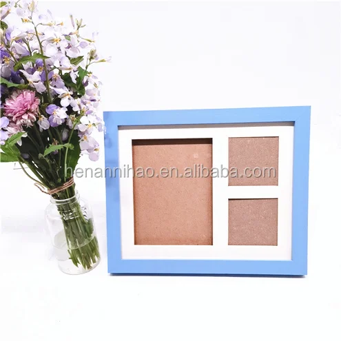 23*28cm New Born Baby Blue Wood Handprint Footprint Inkpad Clay Photo / Picture Frame Keepsake Kit