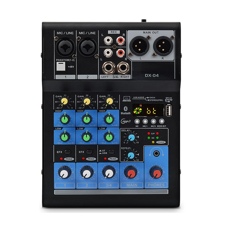 4channel Mini Mixer audio With USB Interface with sound card for live show broadcast Street performances