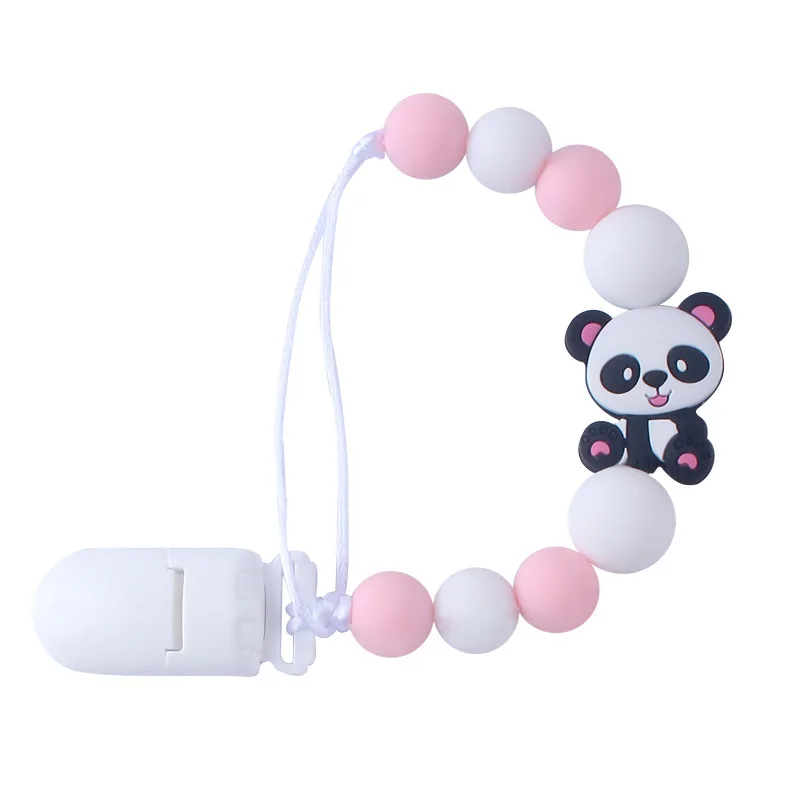 Panda Teethers Silicone Teething Beads Dummy Clips Boys Soother Pacifier Chain Holder Clips Binky Holder Set For Baby BPA Free