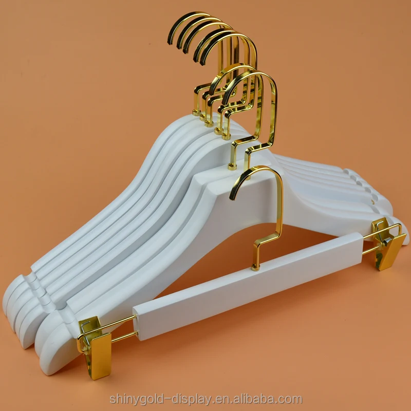 Custom Logo Luxury White  Hanger Wood Clip Hanger Non Slip Boutique Wooden Clothes Hanger for Clothing Shop