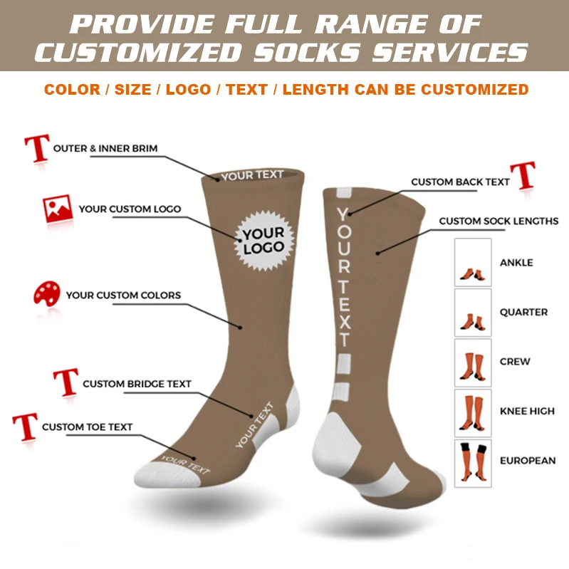 Custom Made Own Logo Sport Sock New Design Logo Unisex Athletic Sox Cotton Crew Gym Workout Sock