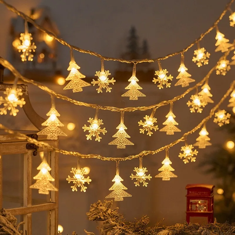 Christmas Tree Snowflake Elk Warm White Fairy LED String Lights Battery-Operated Patio Garden Decor for Holidays
