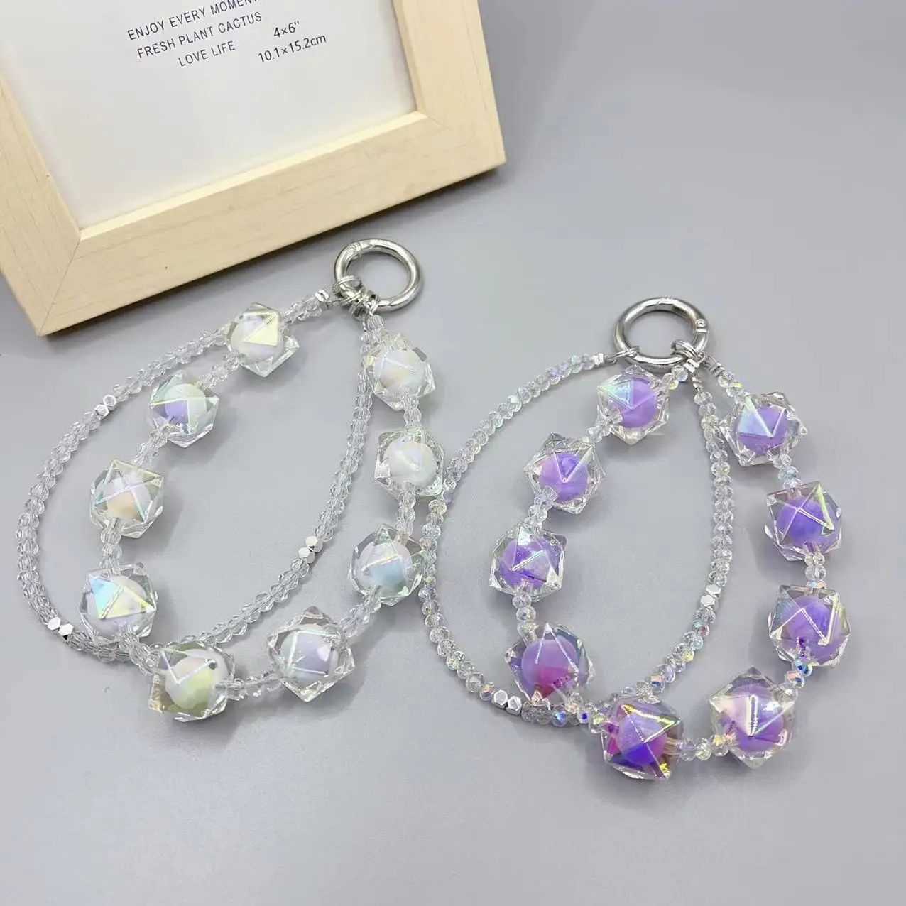 Trendy Mobile Phone Rope Pearl Chain Diamond Pendant Beaded Gemstone Pendant Bag Keychain Pendant Cellphone Chains