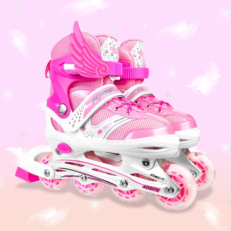 EACH Boys and Girls Full Flash Wheel Roller Skates Breathable Upper Wear-resistant Shock-absorbing Adjustable Size
