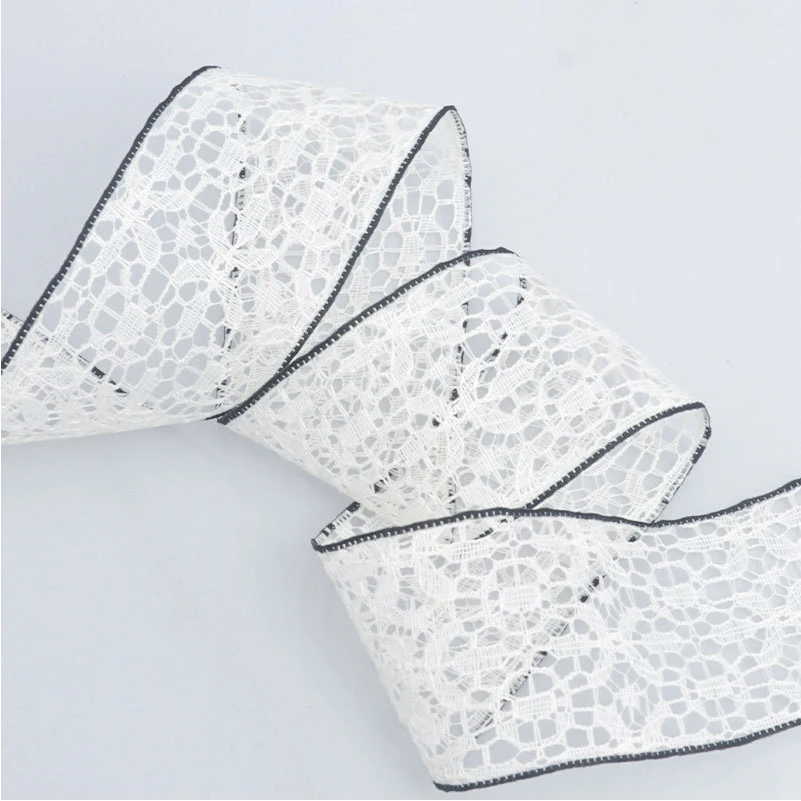 Custom Jacquard Ribbon Trim Black Edge Transparent Lace Ribbon Bow Tiara Bouquet Cake Gift Packaging Ribbon